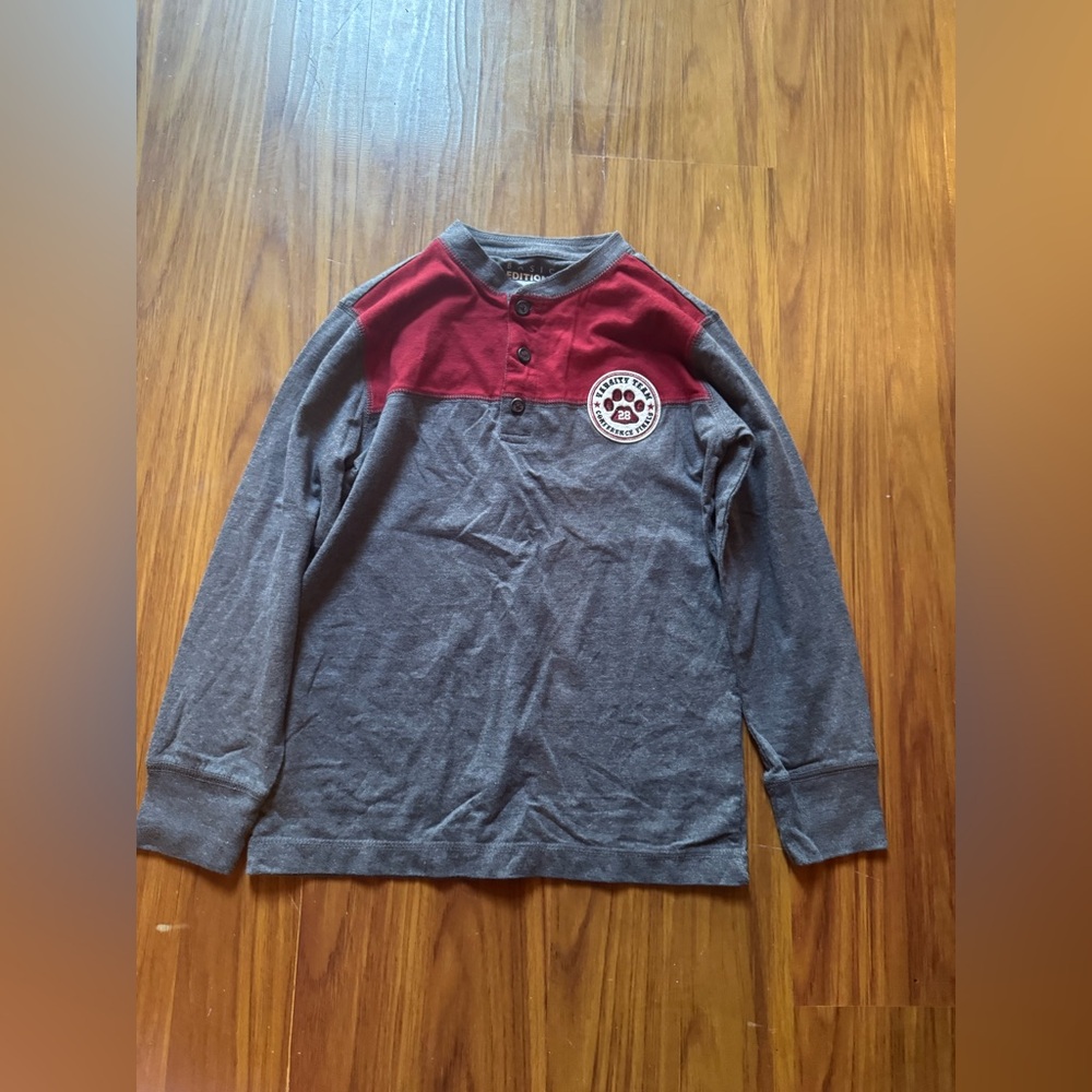 Gray and Red Long Sleeve Henley Shirt size medium boys